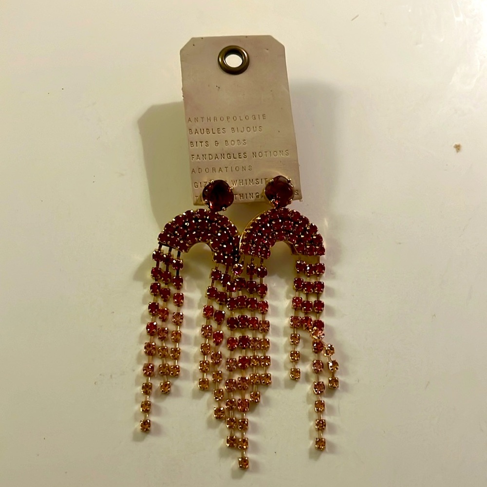 Anthropologie Rhinestone Raspberry Drop Earrings